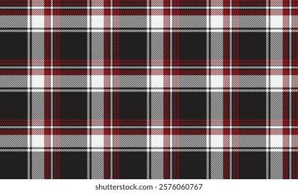 Seamless plaid pattern, black, white, red, for designing clothes, skirts, blankets, bed sheets, vector illustration.