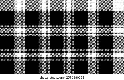 Seamless plaid pattern, black, white, suitable for designing clothes such as skirts and pants, adding elegance and style, vector illustration.