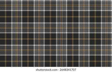 Seamless plaid pattern, black, white, brown, simple, elegant, good looking, suitable for designing clothes, skirts, pants, dresses, aprons, classic minimalist style, vector illustration.