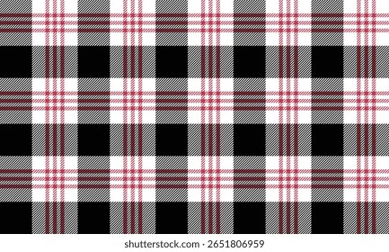 Padrão xadrez contínuo, preto, branco, rosa, estilo moderno, adequado para projetar roupas de moda, saias, camisas e calças da moda, ilustração vetorial.