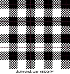 Seamless Plaid Pattern Black and White  Checkered Background. Vector Monochrome Texture