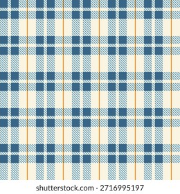 Patrón de cuadros sin fisuras con tonos azules y beige y sutiles líneas naranjas, formando una rejilla a cuadros limpia. Ideal para imprimir telas, textiles de moda, fondos digitales, Fondos de pantalla, empaques y aplicaciones de diseño de superficies.