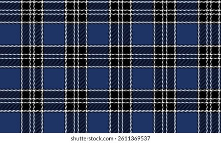 Seamless plaid pattern, blue, black, white, modern and classic feel, suitable for designing clothes, skirts and pants, vector illustration.