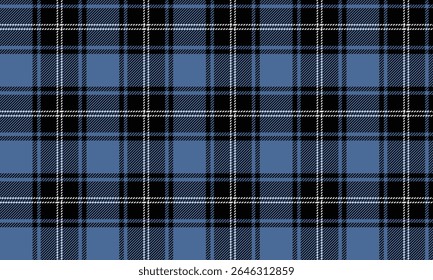 Seamless plaid pattern, blue, black, white, modern design, suitable for designing clothes, skirts and pants, adding a touch of flair to every look, vector illustration.