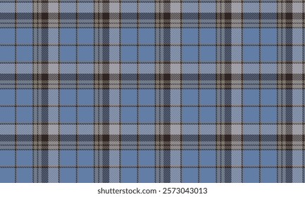 Seamless plaid pattern, blue, brown, gray, for designing clothes, skirts, blankets, tablecloths, or decorative fabrics, vector illustration.