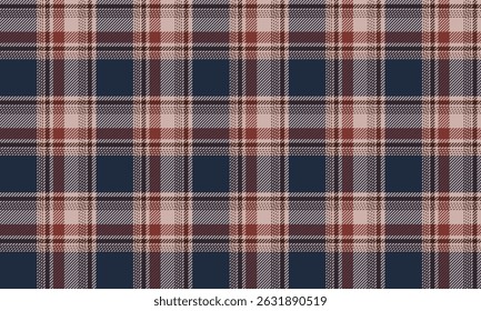 Seamless plaid pattern, blue, cream, brown for textile and sewing, skirts and pants, shirts, aprons, tablecloths. Add a classic charm to any outfit, vector illustration.
