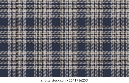 Seamless plaid pattern, blue, cream, black, classic look for textiles and clothing, skirts, pants, shirts, casual wear, timeless style, vector illustration.