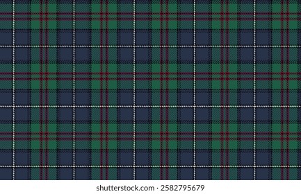 Seamless plaid pattern, blue, green, red, and white. Designed for clothes, skirts, and pants. Gives a fresh look and fits every occasion. Vector illustration.