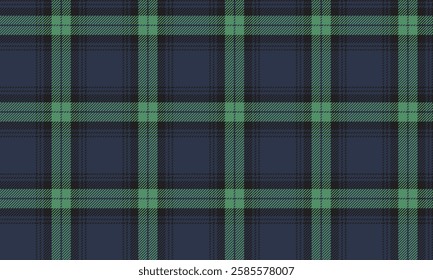 Seamless plaid pattern, blue, green, black, suitable for designing clothes such as skirts, pants, creating a modern and classic look for every occasion.