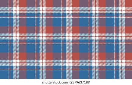 Seamless plaid pattern, blue, orange, and white tones. Perfect for designing clothes, skirts, and pants. Bright, modern patterns and colors, vector illustration.