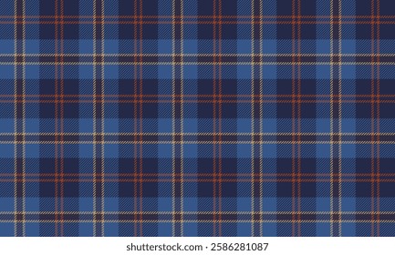 Seamless plaid pattern, blue, purple, orange, yellow, suitable for designing clothes, skirts and pants, giving a bright and unique look, vector illustration.