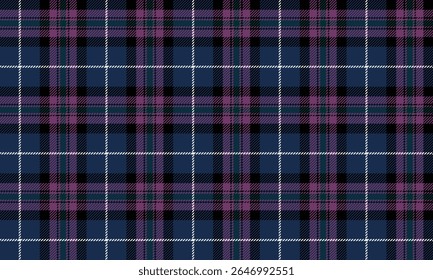 Seamless plaid pattern, blue, purple, black, white for textile, clothing, skirt, pants, blanket, modern, elegant and unique look, vector illustration.