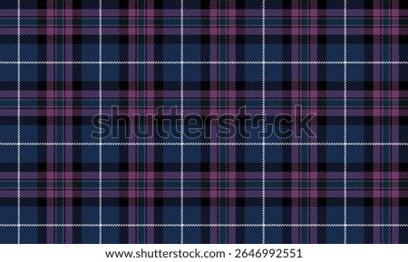 Seamless plaid pattern, blue, purple, black, white for textile, clothing, skirt, pants, blanket, modern, elegant and unique look, vector illustration.