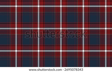 Seamless plaid pattern in blue, red, white, and black for designing clothes, skirts, pants, and dresses, adding a simple, cool, and unique charm.