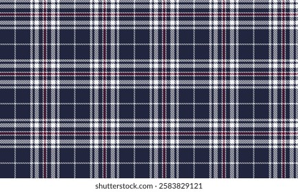 Seamless plaid pattern in blue, white, red tones, perfect for designing clothes, skirts, and pants, giving a classic look that is modern and charming.