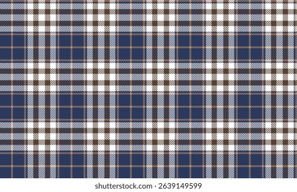 Seamless plaid pattern, blue, white, brown for textile, clothes, skirt, pants, shirt or other apparel to look classic and contemporary, vector illustration.