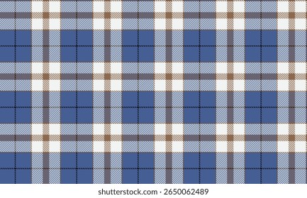 Seamless plaid pattern, blue, white, brown, simple and elegant design, suitable for designing clothes, skirts, blankets, pillowcases or home decorations.