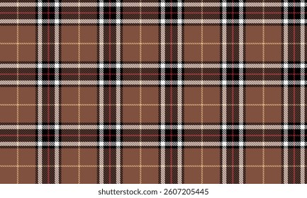 Seamless plaid pattern, brown, black, white, red, beige, classic design, suitable for skirts and pants, adds a touch of luxury to any design, vector illustration.
