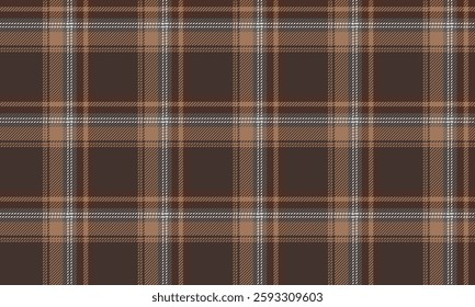 Seamless plaid pattern, brown, cream, gray, white, for textile or clothing design such as skirts and pants. Create a unique and cute design, vector illustration.