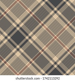 Seamless plaid pattern in brown. Diagonal herringbone glen check plaid graphic for blanket, throw, upholstery, duvet cover, or other modern autumn winter tweed fabric design.