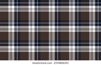 Seamless plaid pattern, brown, navy, white, suitable for designing clothes, skirts, pants, adding a classic and simple style to any outfit, vector illustration.