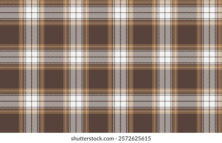 Seamless plaid pattern, brown, white, for designing clothes, skirts, blankets, tablecloths, or decorative fabrics, vector illustration.