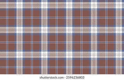 Seamless plaid pattern, brown, white, blue, creating a perfect balance, suitable for designing clothes, skirts and pants in a classic, modern style.