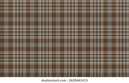 Seamless plaid pattern, brown, white, gray, suitable for textile and clothing design such as skirts, pants, shirts, adding a classic style, vector illustration.