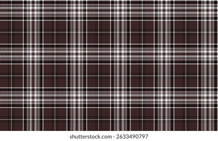 Seamless plaid pattern, brown, white, black, suitable for designing clothes such as skirts and pants, adding a striking touch with perfectly contrasting lines.