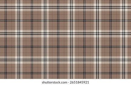 Seamless plaid pattern, brown, white, black for modern fashion, suitable for sewing clothes, skirts or casual wear, giving a simple, elegant, classic and stylish look.