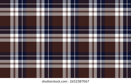 Seamless plaid pattern, brown, white, blue, contemporary design, suitable for designing clothes, skirts, shirts and pants, giving a classic and modern look.