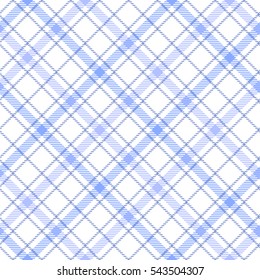 Seamless plaid pattern. Checkered fabric texture print in stripes of soft pastel blue on white. 