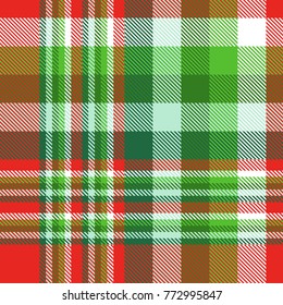 Seamless plaid pattern. Checkered fabric texture in traditional Christmas color palette. 