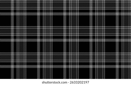 Seamless plaid pattern, classic black and white tone, suitable for designing clothes, skirts and pants, adding style to a sleek and modern look, vector illustration.