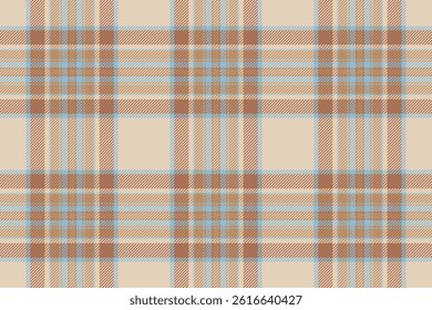 Seamless plaid pattern. Classic tartan print in neutral beige, brown and blue tones. Ideal for backgrounds, textiles, fashion, and traditional design projects.