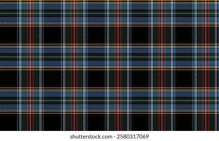 Seamless plaid pattern, consisting of black, red, blue, green, and white. Suitable for designing clothes, skirts, and pants, vector illustration.