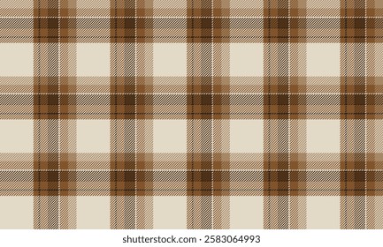 Seamless plaid pattern, cream and brown tones, designed for use in clothing such as skirts and pants, completes simplicity with elegance, vector illustration.
