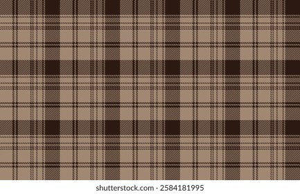 Seamless plaid pattern, cream and brown, designed for clothing such as skirts and pants, emphasizing elegance and perfection, suitable for all occasions.