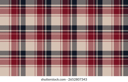 Padrão xadrez sem costura, creme, vermelho, marinha, sensação clássica, adequado para têxteis e design de saias, calças, camisas ou roupas contemporâneas, ilustração vetorial.