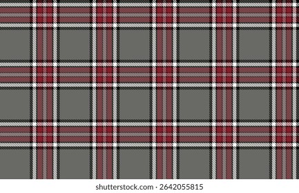 Seamless plaid pattern, dark grey, red, white, black for textile, clothing, skirt, pants, apron, blanket, add a touch of style to your design, vector illustration.