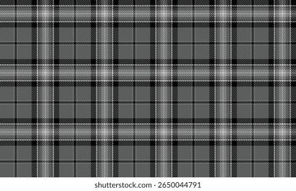 Seamless plaid pattern, dark grey, black, white for textile design, clothing, skirts, pants and fashion items that require a sleek, modern look, vector illustration.
