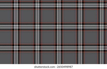 Padrão xadrez sem costura, cinza escuro, preto, laranja, branco, transmite uma sensação outonal, adequado para projetar roupas, saias, camisas e calças em um estilo luxuoso.