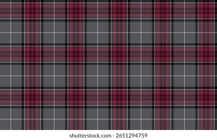 Padrão xadrez sem costura, cinza escuro, vermelho, preto e branco, adequado para projetar roupas, saias, calças, vestidos e várias impressões têxteis, ilustração vetorial.