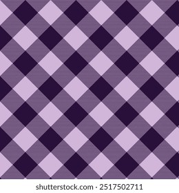 Seamless plaid pattern with dark purple, purple, and pink colors, accented with lines. The design consists of intersecting squares of stripes in purple tone, creating a classic tartan look.	