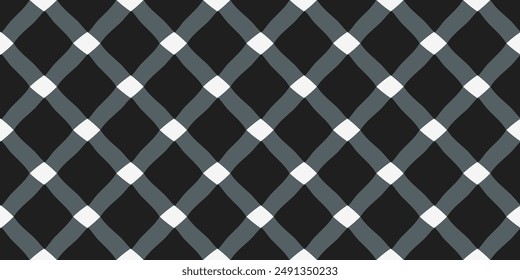 Patrón de cuadros sin costura diamantes motivo clásico negro blanco gris fondo gráfico de Vector. Tejas cuadradas Abstractas tejido de diseño geométrico mínimo, textil, Fondo de pantalla. Fácil de cambiar el color de todo el bloque de impresión