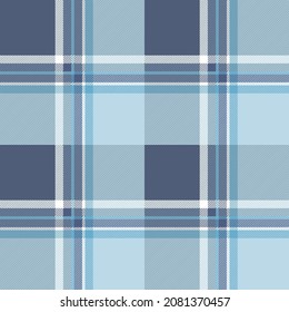 Seamless plaid pattern in dusty navy, light blue and white. All over fabric repeat.