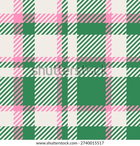 Seamless plaid pattern in emerald green and pink. Modern preppy tartan check background.