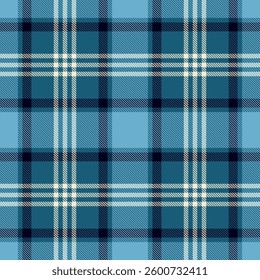 Seamless plaid pattern featuring teal and navy blue squares with intersecting white and black stripes, ideal for textiles, apparel, and graphic design