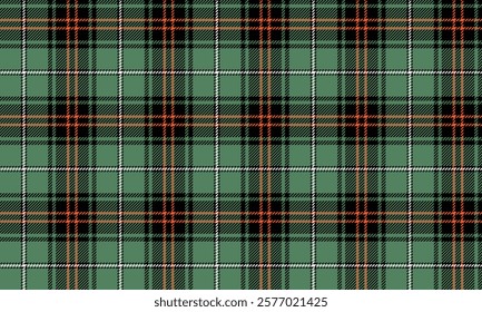 Seamless plaid pattern, green, black, orange, for designing clothes, skirts, pants, making the wearer stand out and stylish, vector illustration.