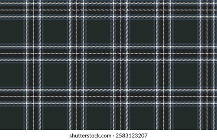 Seamless plaid pattern, green, black, white, for designing clothes such as skirts and pants, giving a classic and modern feel.